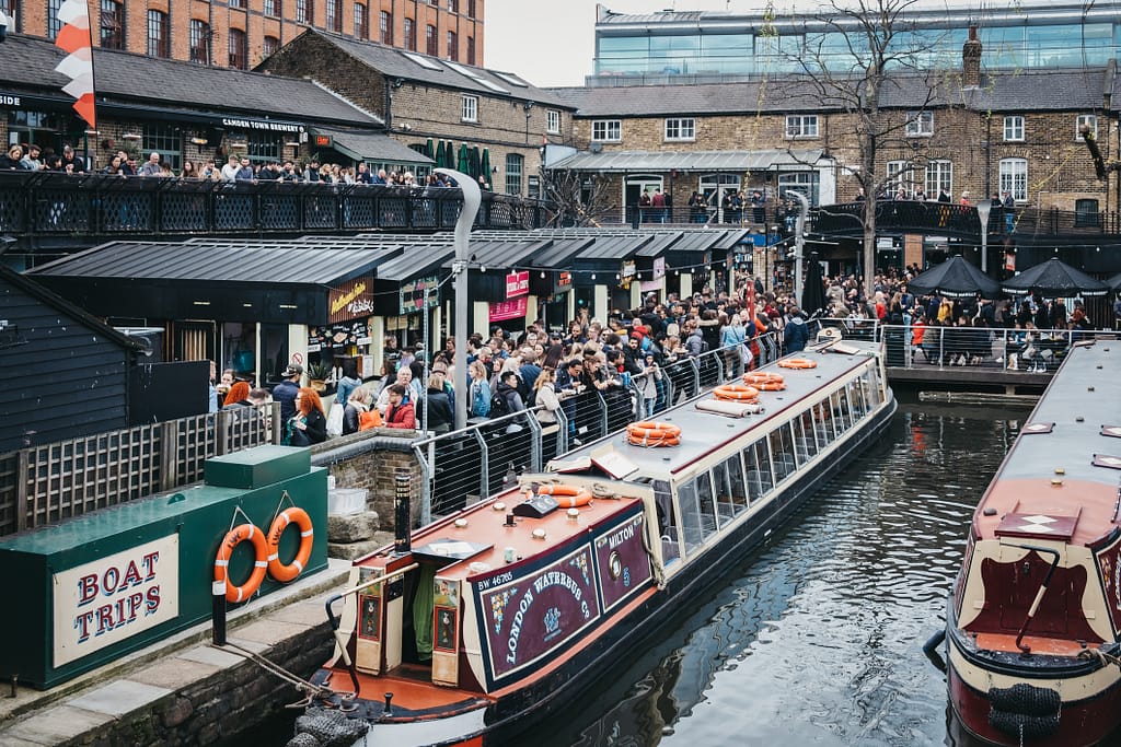 Camden Market with canel boats