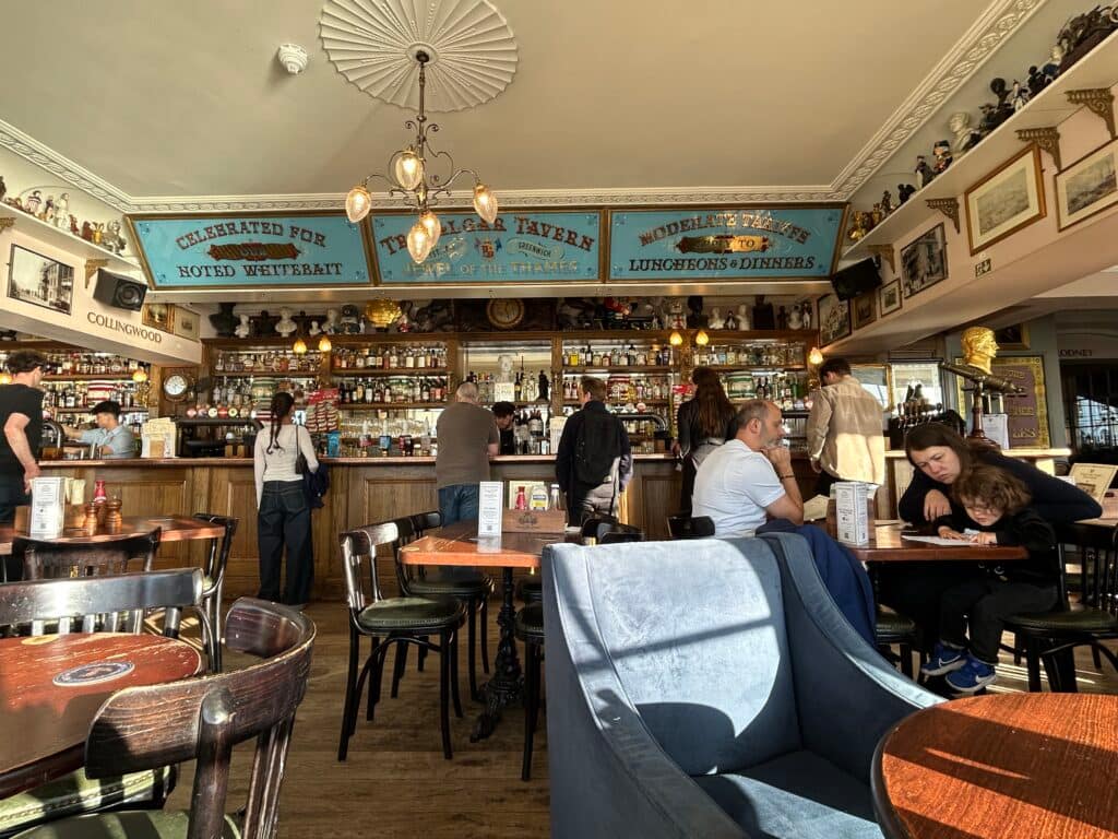 UK's Flower Show Trafalgar Tavern in Greenwich bar area