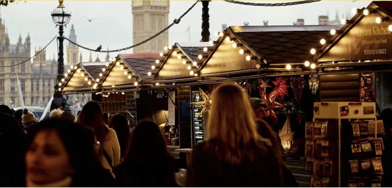 Best London Christmas markets 2025 South Bank Winter Market with Big Ben as backdrop