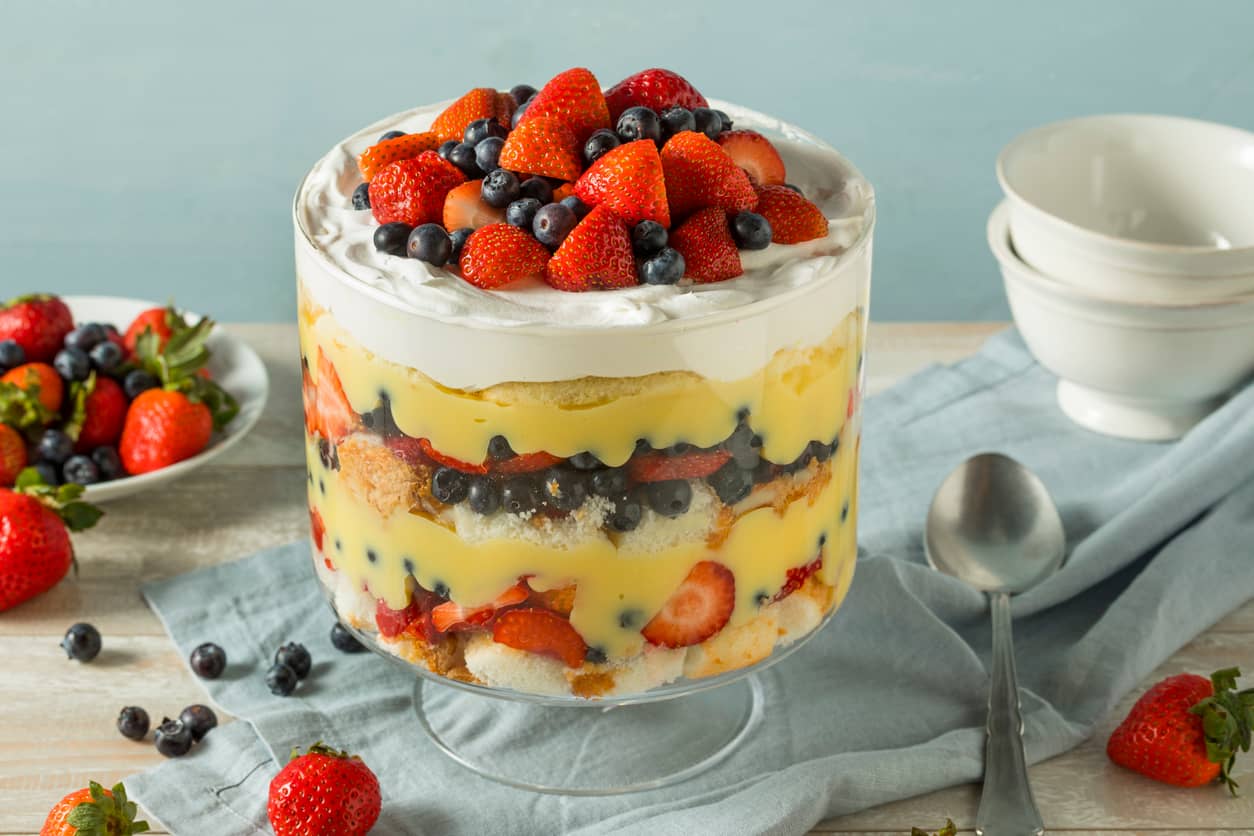 Strawberry Trifle Dessert with Custard and Cake